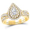 Image 1 : Pear Diamond Bridal Wedding Ring Band Set 1 Cttw 14kt Yellow Gold - REF-120K5Y