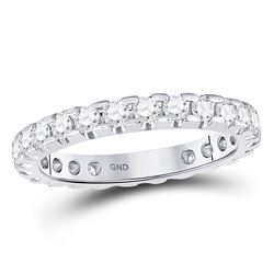 Womens Round Diamond Machine-Set Eternity Wedding Band 1 Cttw 14kt White Gold - REF-76X5A