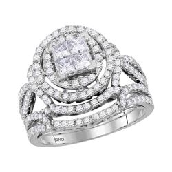 Princess Diamond Bridal Wedding Ring Band Set 1-1/2 Cttw 14kt White Gold - REF-127X9A