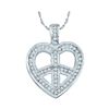 Womens Round Diamond Heart Peace Sign Pendant 1/6 Cttw 10kt White Gold - REF-13Y9N