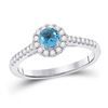 Womens Round Blue Topaz Diamond Solitaire Ring 5/8 Cttw 14kt White Gold - REF-32H5R