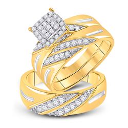 His Hers Round Diamond Square Matching Wedding Set 5/8 Cttw 10kt Yellow Gold - REF-54X5A