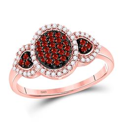 Womens Round Red Color Enhanced Diamond Oval Cluster Ring 1/3 Cttw 10kt Rose Gold - REF-18F9W