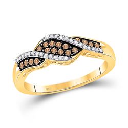 Womens Round Brown Diamond Band Ring 1/5 Cttw 10kt Yellow Gold - REF-16H5R