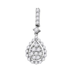 Womens Round Diamond Cluster Pendant 1/2 Cttw 14kt White Gold - REF-29A5M