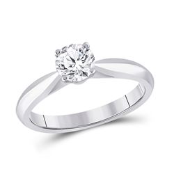 Womens Round Diamond Solitaire Bridal Wedding Engagement Ring 3/4 Cttw 14kt White Gold - REF-157H9R