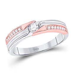Womens Round Diamond Solitaire Band Ring 1/3 Cttw 14kt Two-tone Gold - REF-47A9M