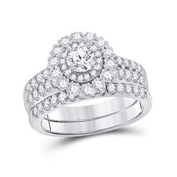 Round Diamond Bridal Wedding Ring Band Set 1-3/8 Cttw 14kt White Gold - REF-164R5X