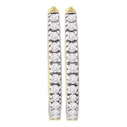 Womens Round Diamond Hoop Earrings 1/2 Cttw 10kt Yellow Gold - REF-24R5X