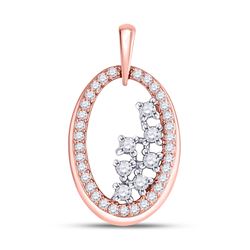 Womens Round Diamond Scattered Oval Pendant 1/6 Cttw 14kt Rose Gold - REF-15F9W