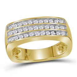 Mens Round Diamond 3-Row Band Ring 1/2 Cttw 10kt Yellow Gold - REF-44X9A