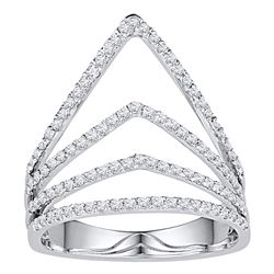 Womens Round Diamond Chevron Fashion Ring 3/8 Cttw 10kt White Gold - REF-21A5M