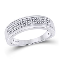 Mens Round Diamond Pave Band Ring 1/5 Cttw 10kt White Gold - REF-24R5X