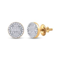 Womens Baguette Diamond Circle Cluster Earrings 1/3 Cttw 10kt Yellow Gold - REF-20K5Y