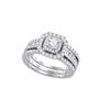 Image 1 : Round Diamond Bridal Wedding Ring Band Set 1 Cttw 14kt White Gold - REF-109Y5N