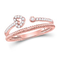 Womens Round Diamond Heart Stackable Band Ring 1/6 Cttw 10kt Rose Gold - REF-18M9H