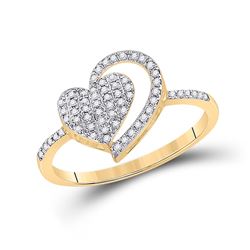 Womens Round Diamond Heart Ring 1/5 Cttw 10kt Yellow Gold - REF-13N9F