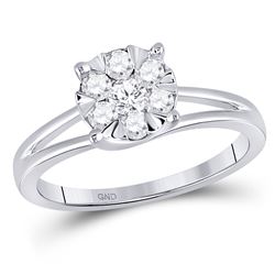 Womens Round Diamond Flower Cluster Ring 1/2 Cttw 10kt White Gold - REF-35H5R