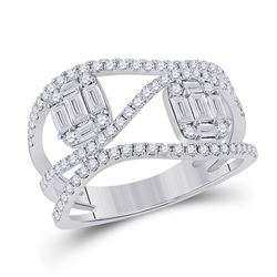Womens Baguette Diamond Fashion Ring 1 Cttw 14kt White Gold - REF-87M5H