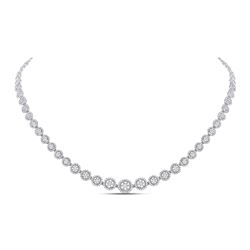 Womens Round Diamond Graduated Halo Tennis Necklace 3 Cttw 14kt White Gold - REF-296F5W