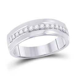 Mens Round Diamond Wedding Single Row Band Ring 1/3 Cttw 14kt White Gold - REF-49K9Y