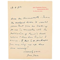 James Joyce Autograph Letter Signed