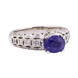 2.02 ctw Blue Sapphire And Diamond Ring - 18KT White Gold