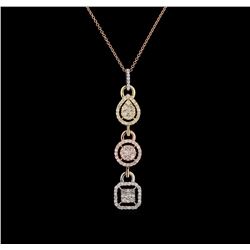 1.28 ctw Diamond Pendant With Chain - 14KT Tri Color Gold