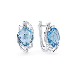 14k White Gold 5.02CTW Diamond and Blue Topaz Earrings, (SI1/G)