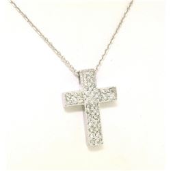 NEW 14k White Gold .65 ctw Pave Set Diamond Box Milgrain Cross Pendant w/ Chain