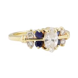 0.70 ctw Diamond and Sapphire Ring - 14KT Yellow Gold