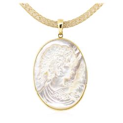 Mother of Pearl Cameo Pendant and Chain - 14KT Yellow Gold