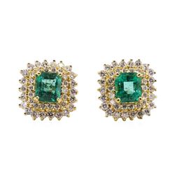 3.71 ctw Emerald and Diamond Earrings - 18KT Yellow Gold