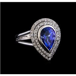 2.96 ctw Tanzanite and Diamond Ring - 14KT White Gold