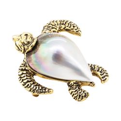 Mother of Pearl Turtle Pin - 14KT Yellow Gold