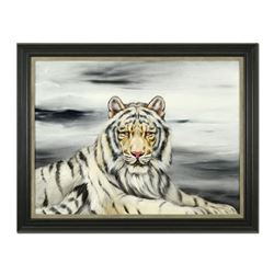 Martin Katon, "White Tiger" Framed Original Oil Painting on Canvas, Hand Signed with Letter of Authe