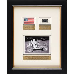 Dave Scott's Apollo 15 Surface-Flown Flag and License Plate Display