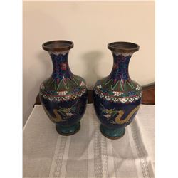 2 Asian style brass vases