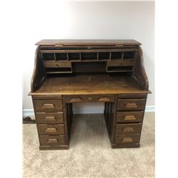 Antique Roll Top Wood Desk