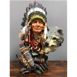 Indian Chief and Wolf statue