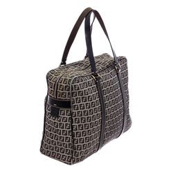 Fendi Blue Gray Canvas Leather Zucca Tote Bag