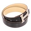 Image 3 : Hermes Black Beige Reversible Leather Palladium Palted Hammered H Buckle Belt 75