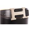 Image 6 : Hermes Black Beige Reversible Leather Palladium Palted Hammered H Buckle Belt 75