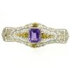 Image 1 : 14k White & Green Gold 3.00 ctw Emerald Cut Amethyst Filigree Brooch Pin