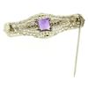 Image 3 : 14k White & Green Gold 3.00 ctw Emerald Cut Amethyst Filigree Brooch Pin