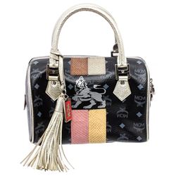 MCM Black Visetos Coated Canvas Leather Boston Bag