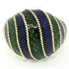 Image 1 : Vintage 18kt Yellow Gold Striped Blue and Green Enamel Dome Ring