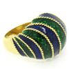 Image 3 : Vintage 18kt Yellow Gold Striped Blue and Green Enamel Dome Ring