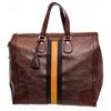 Image 1 : Gucci Brown Grained Leather Large Striped Tote Bag