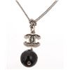 Image 3 : Chanel Silvertone CC Black Dangle Necklace